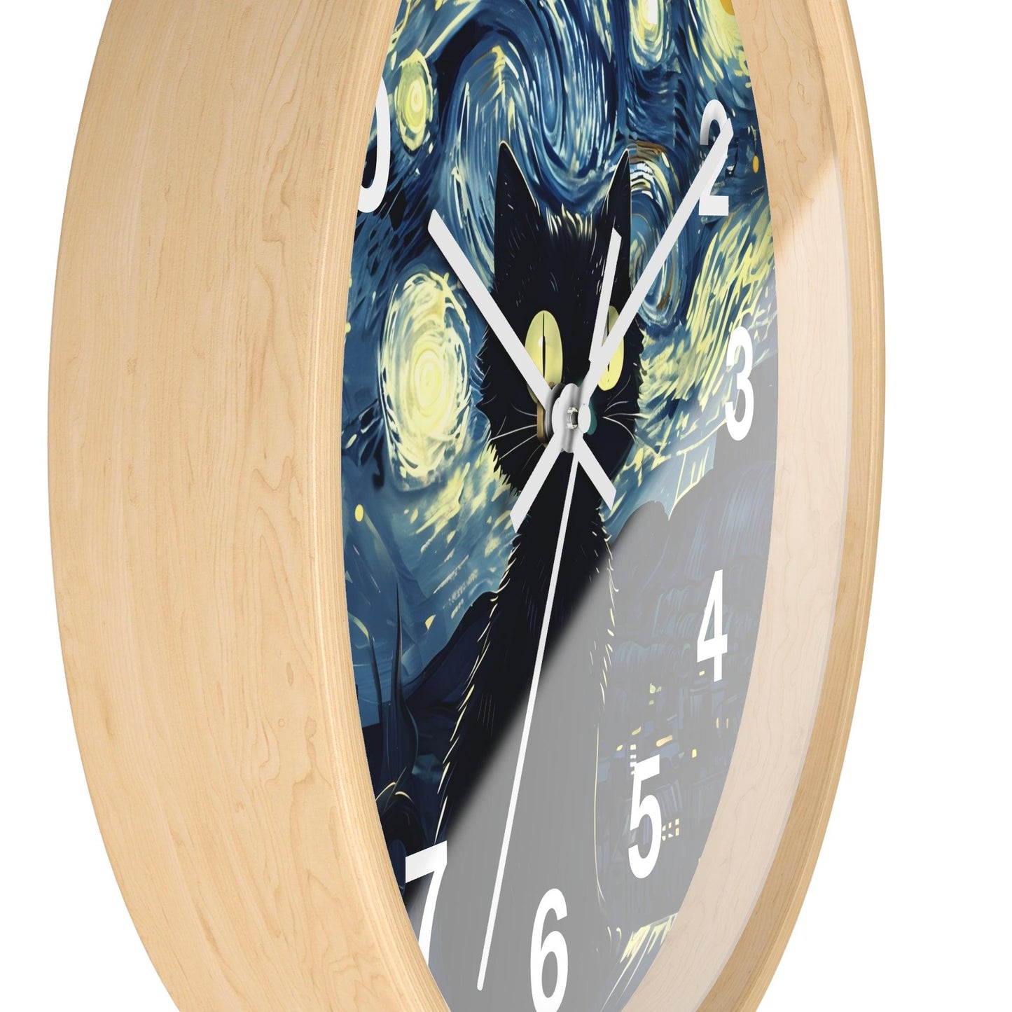 'Cat Under Starry Night-Inspired ' Wall Clock, Acrylic Glass Face – Stylish Home Decor for Creative Spaces