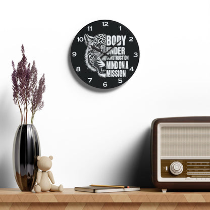 Body Under Construction Mind On A Mission Acrylic Wall Clock - Elegant Home Decor - Milestone Acrylic