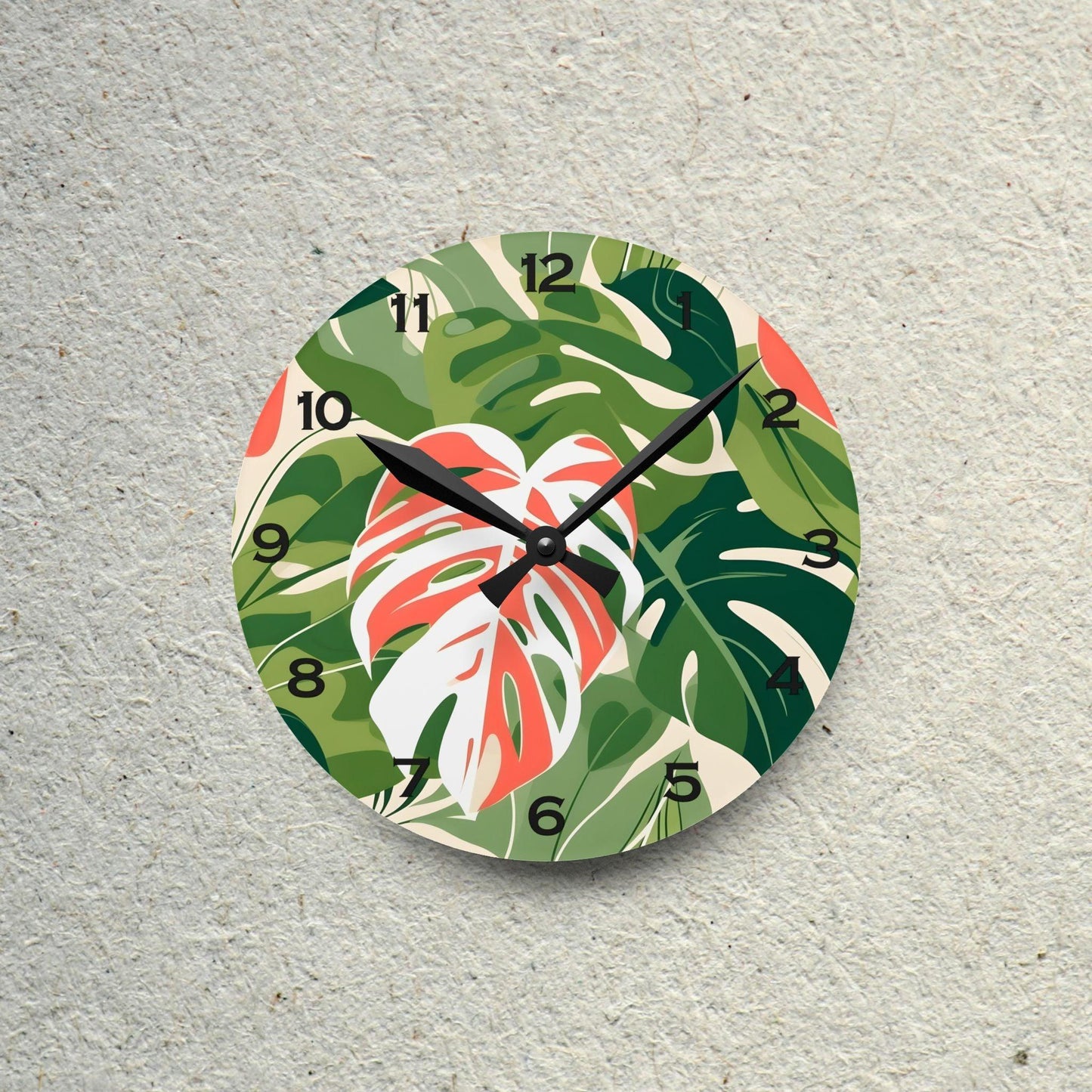 Jungle Leaves Acrylic Wall Clock - Elegant Home Decor - Milestone Acrylic