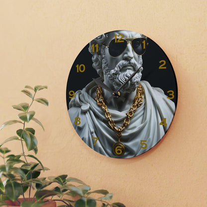 Classical Marble Sculpture With Modern Sunglasses And Gold Chains Acrylic Wall Clock - Elegant Home Decor - Milestone Acrylic