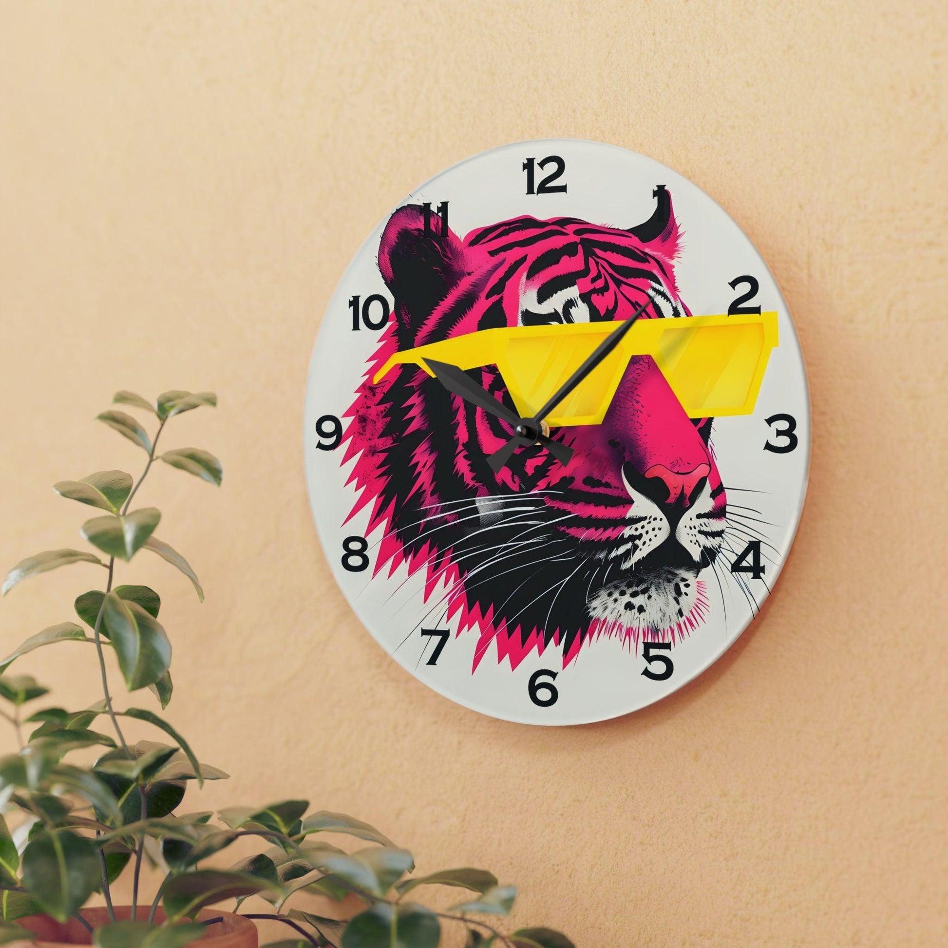 Pink Tiger With Sunglasses Acrylic Wall Clock - Elegant Home Decor - Milestone Acrylic