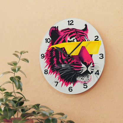 Pink Tiger With Sunglasses Acrylic Wall Clock - Elegant Home Decor - Milestone Acrylic