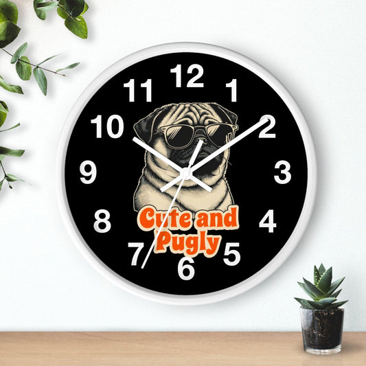 'Cute And Pugly' Wall Clock, Acrylic Glass Face – Stylish Home Decor for Creative Spaces