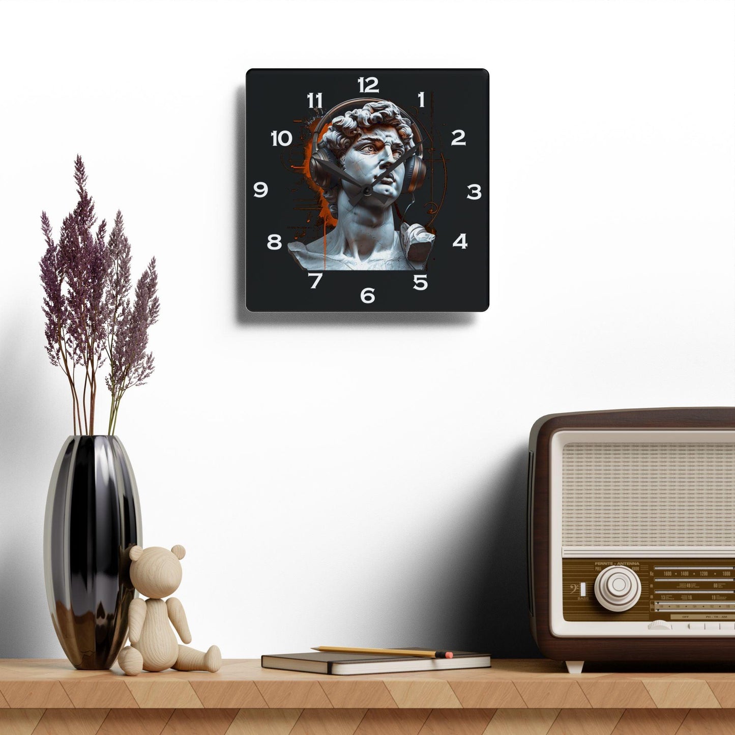 David With Headphones Acrylic Wall Clock - Elegant Home Decor - Milestone Acrylic