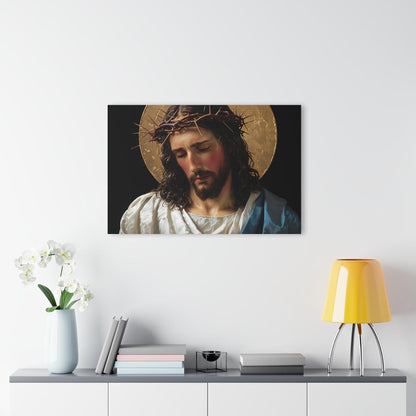 Traditional Portrait of Jesus Christ With Halo and Crown of Thorns Custom Acrylic Artwork (Horizontal) - Milestone Acrylic