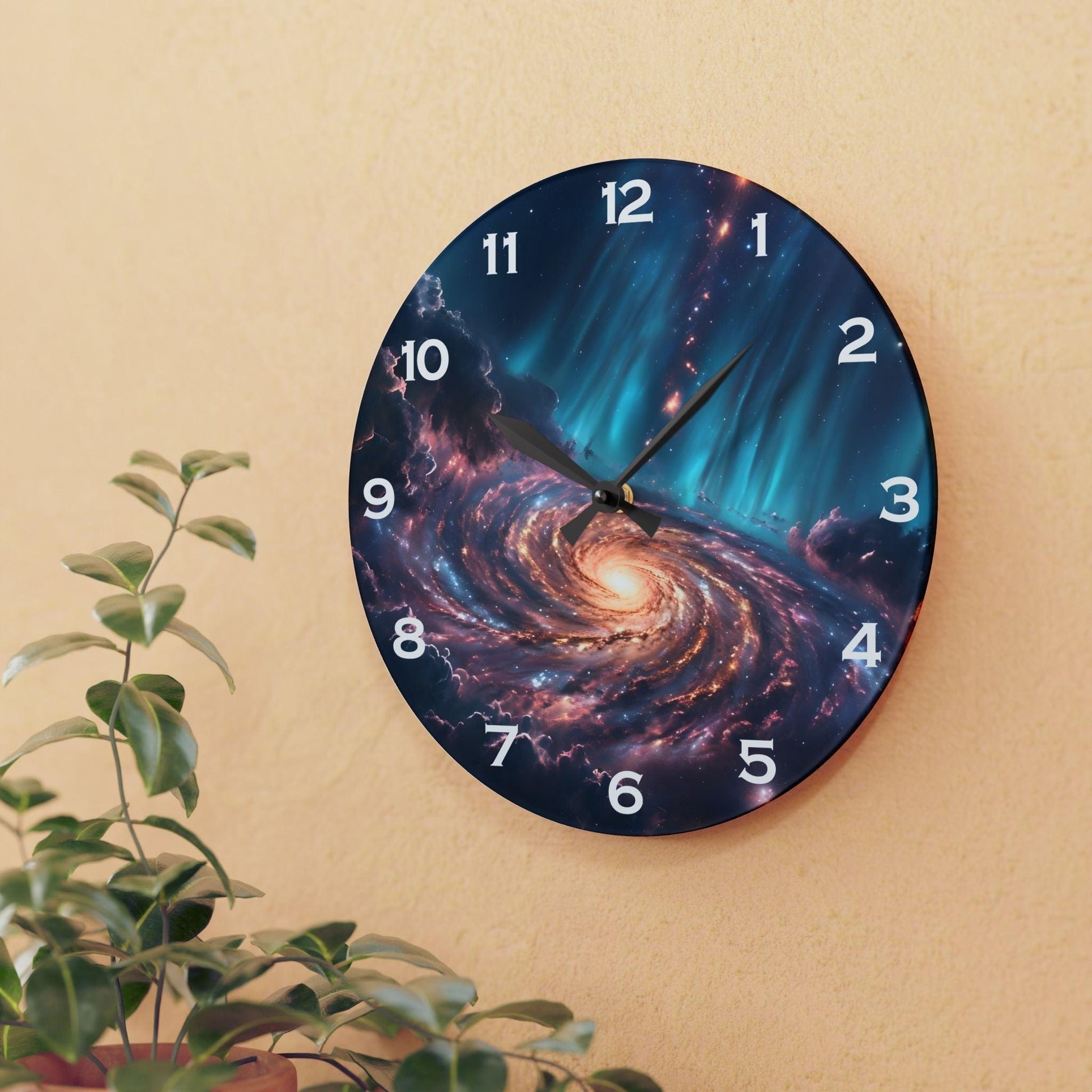 Spiral Galaxy and Cosmic Dust Acrylic Wall Clock - Elegant Home Decor - Milestone Acrylic