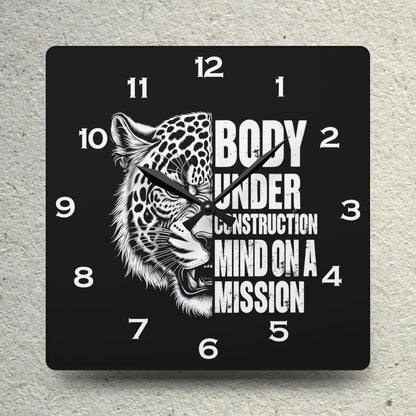 Body Under Construction Mind On A Mission Acrylic Wall Clock - Elegant Home Decor - Milestone Acrylic