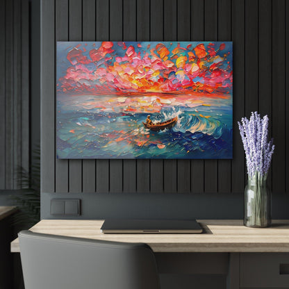 Wooden Boat Amidst Vibrant Waves Acrylic Artwork (Horizontal) - Milestone Acrylic