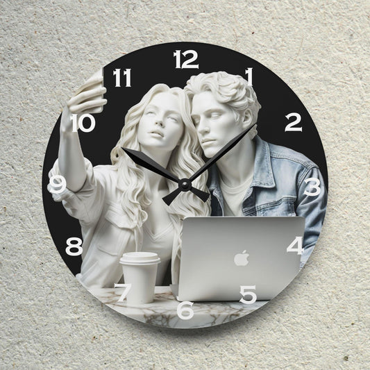 Marble Sculpture of Modern Couple Acrylic Wall Clock - Elegant Home Decor - Milestone Acrylic