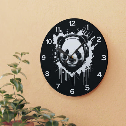 Panda With Headphones Acrylic Wall Clock - Elegant Home Decor - Milestone Acrylic