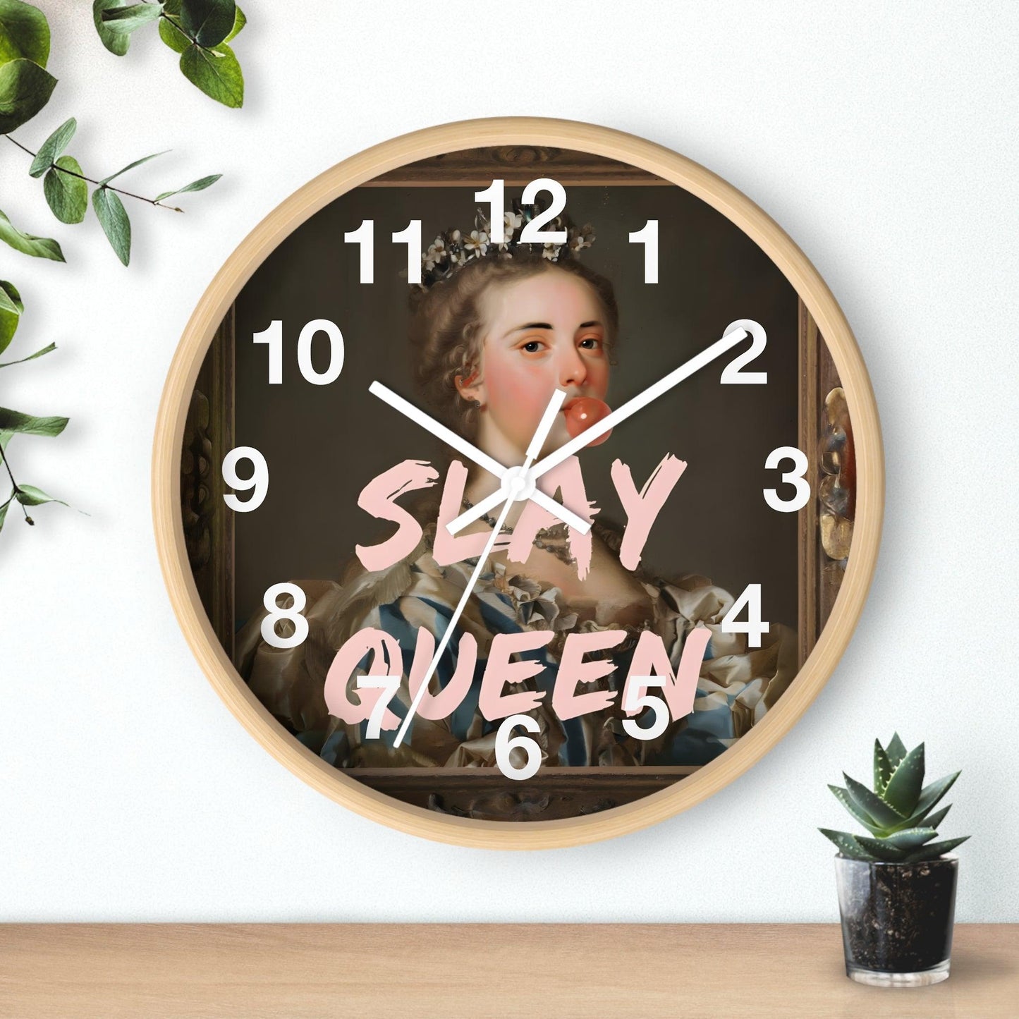 'Slay Queen' Wall Clock, Acrylic Glass Face – Stylish Home Decor for Creative Spaces