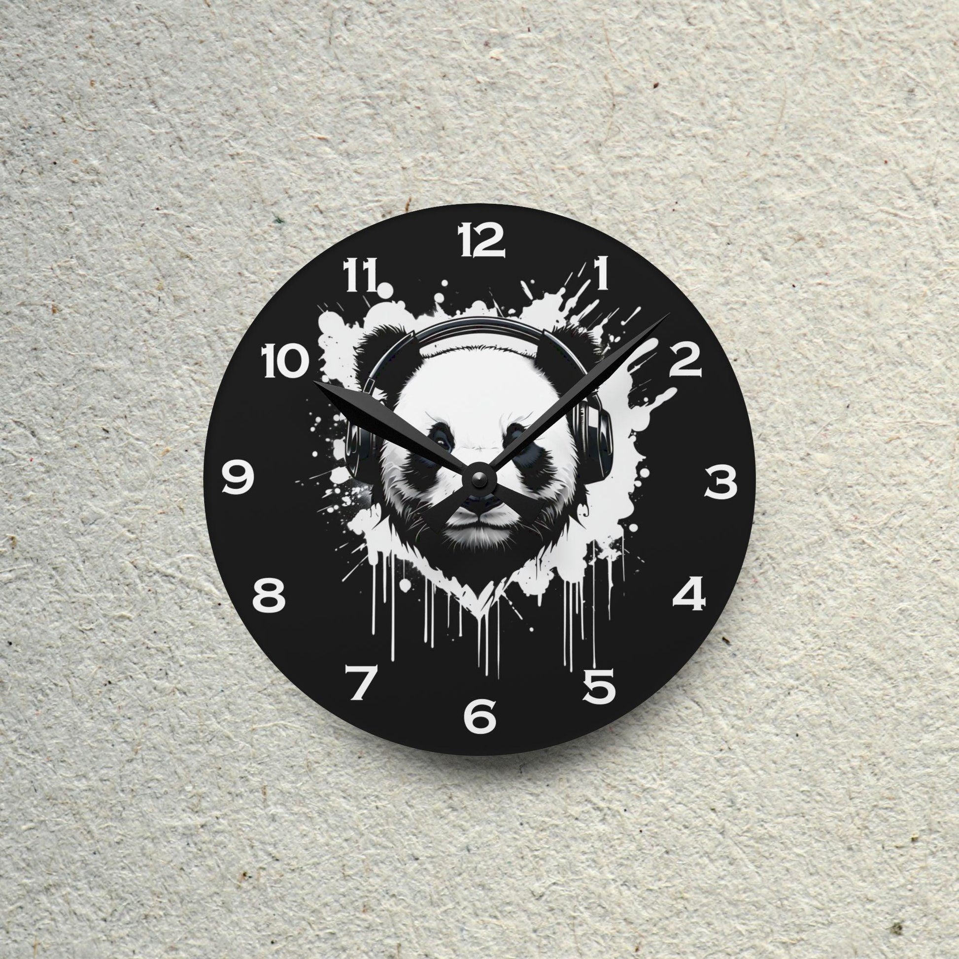 Panda With Headphones Acrylic Wall Clock - Elegant Home Decor - Milestone Acrylic