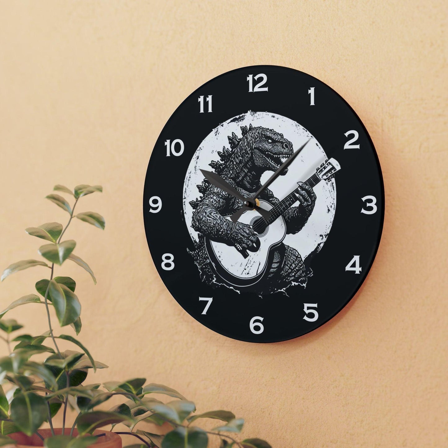 Dinosaur With Guitar Acrylic Wall Clock - Elegant Home Decor - Milestone Acrylic