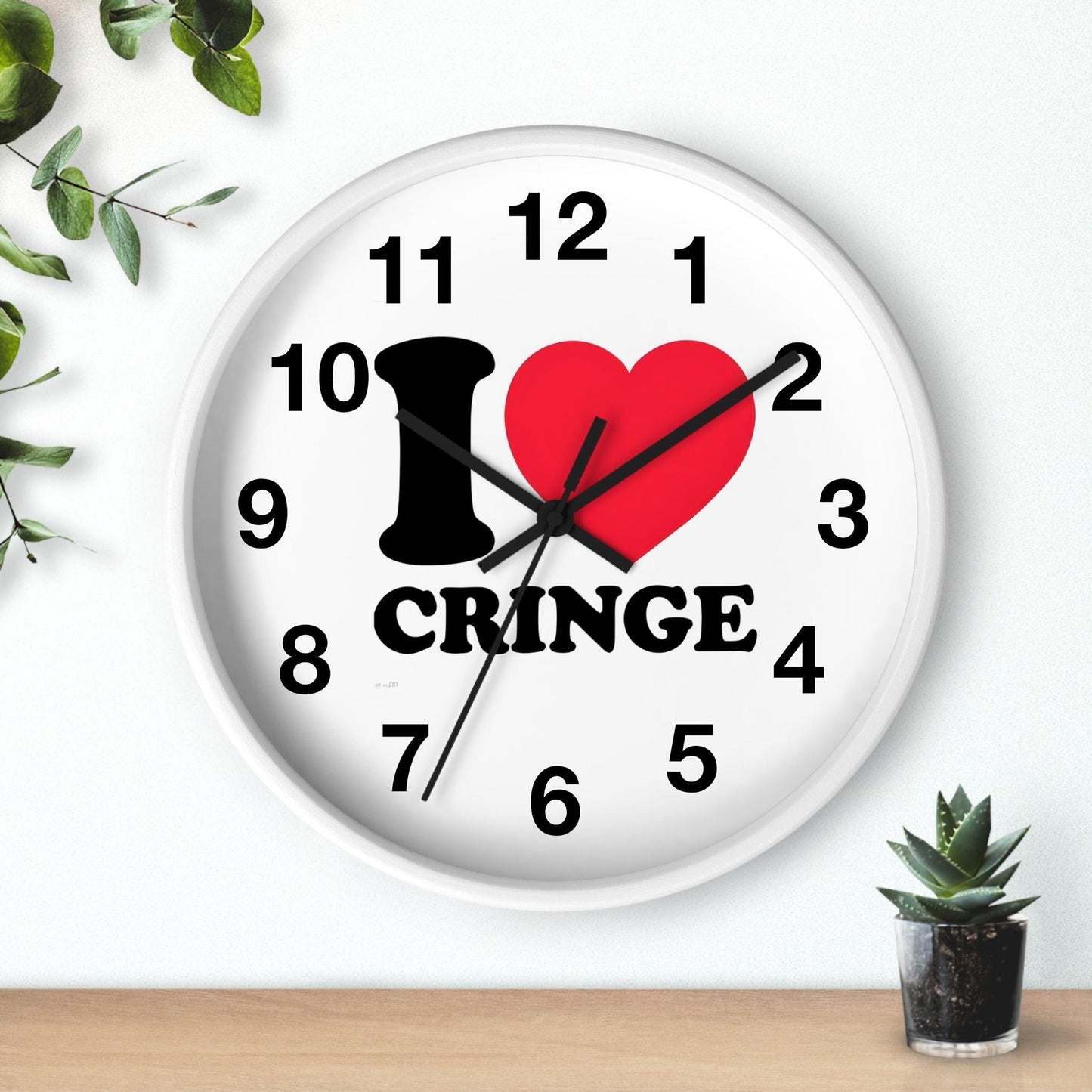 'I Heart Cringe' Wall Clock, Acrylic Glass Face – Stylish Home Decor for Creative Spaces