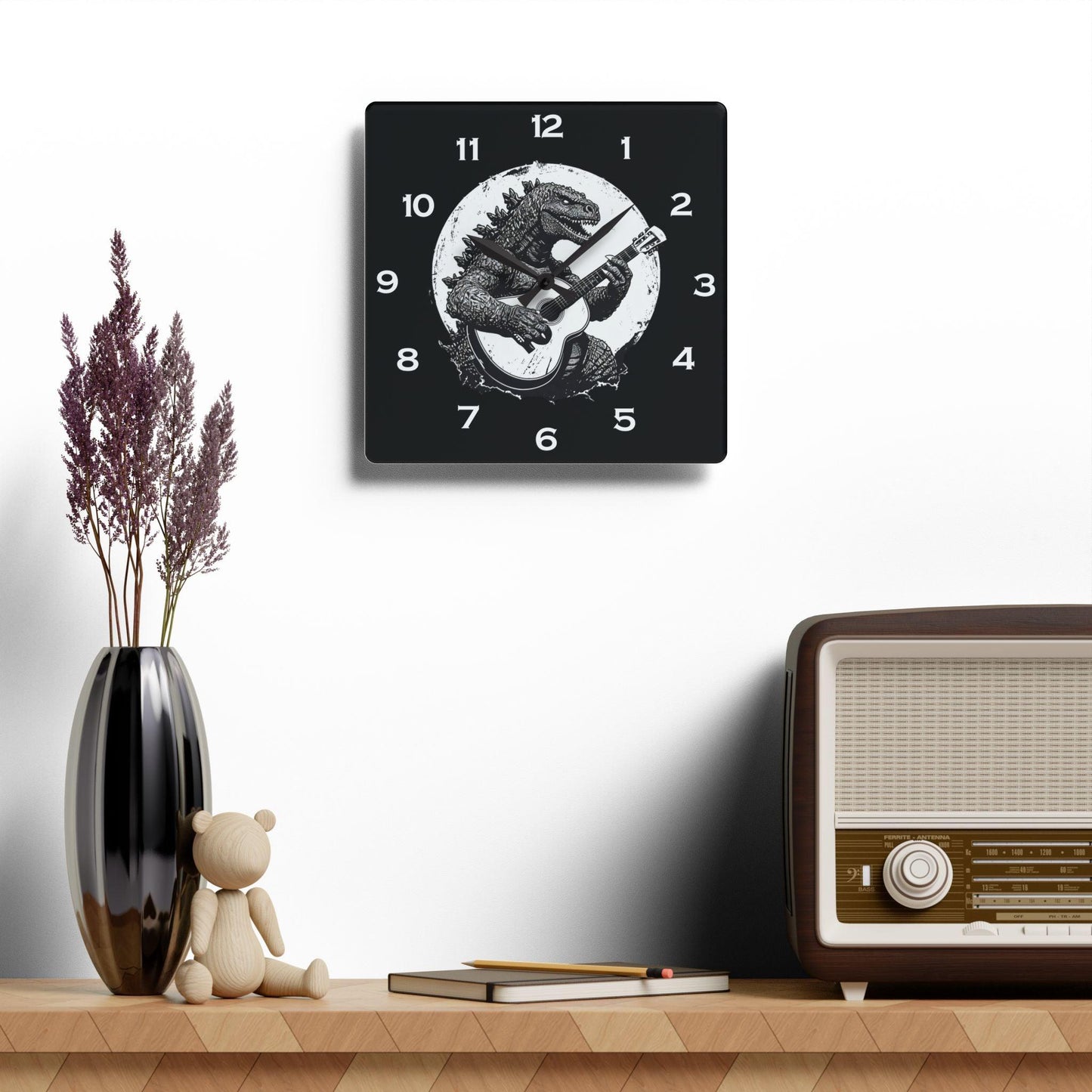 Dinosaur With Guitar Acrylic Wall Clock - Elegant Home Decor - Milestone Acrylic