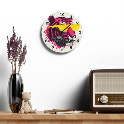 Pink Tiger With Sunglasses Acrylic Wall Clock - Elegant Home Decor - Milestone Acrylic