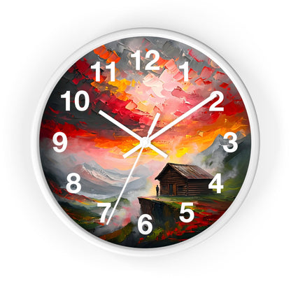 'Cabin on A Hill' Wall Clock, Acrylic Glass Face – Stylish Home Decor for Creative Spaces