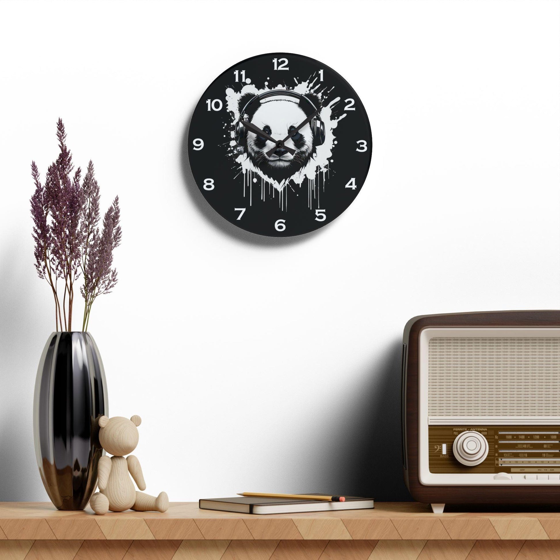 Panda With Headphones Acrylic Wall Clock - Elegant Home Decor - Milestone Acrylic