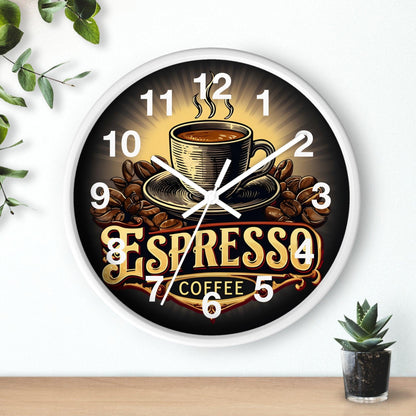 'Expresso Coffee' Wall Clock, Acrylic Glass Face – Stylish Home Decor for Creative Spaces