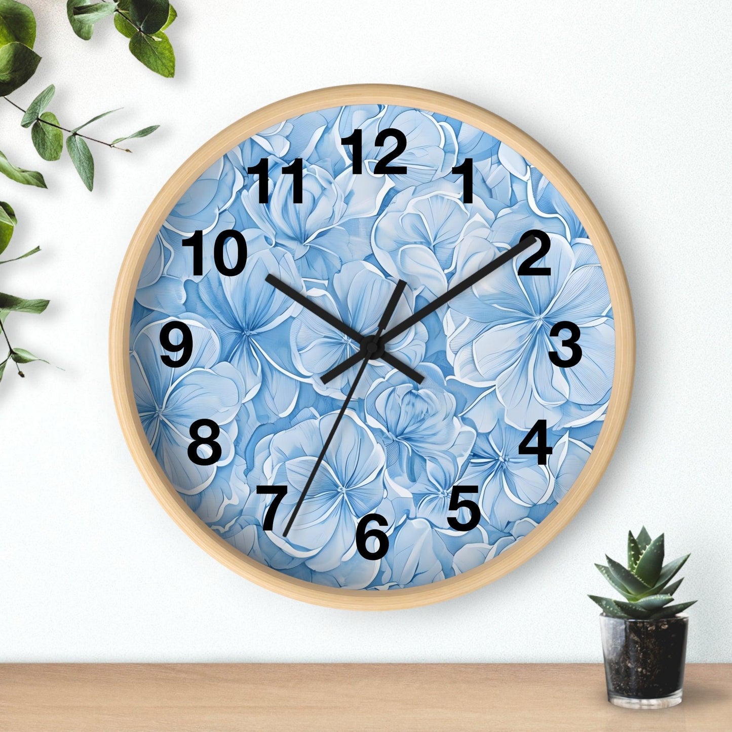 'Blue Floral' Wall Clock, Acrylic Glass Face – Stylish Home Decor for Creative Spaces