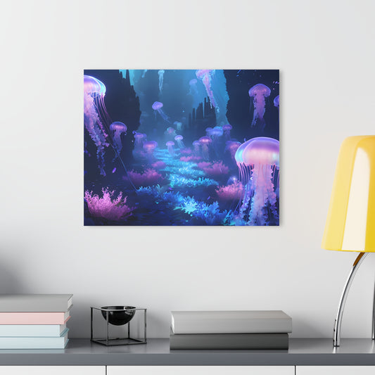 Underwater Scene with Glowing Jellyfish, Acrylic Glass, Wall art