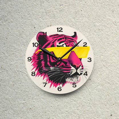 Pink Tiger With Sunglasses Acrylic Wall Clock - Elegant Home Decor - Milestone Acrylic