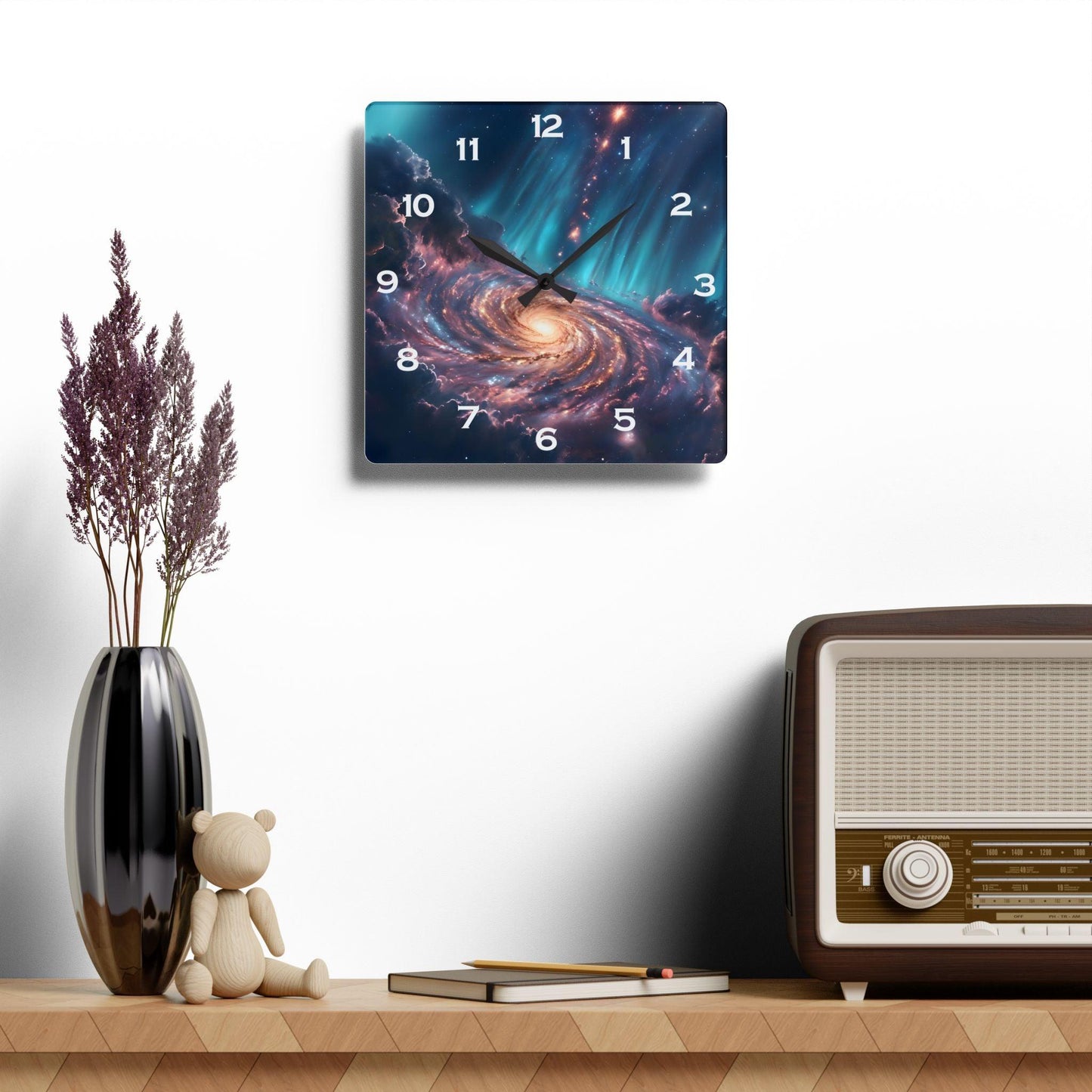 Spiral Galaxy and Cosmic Dust Acrylic Wall Clock - Elegant Home Decor - Milestone Acrylic