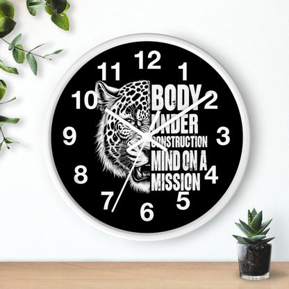 'Body Under Construction Mind On A Mission ' Wall Clock, Acrylic Glass Face – Stylish Home Decor for Creative Spaces