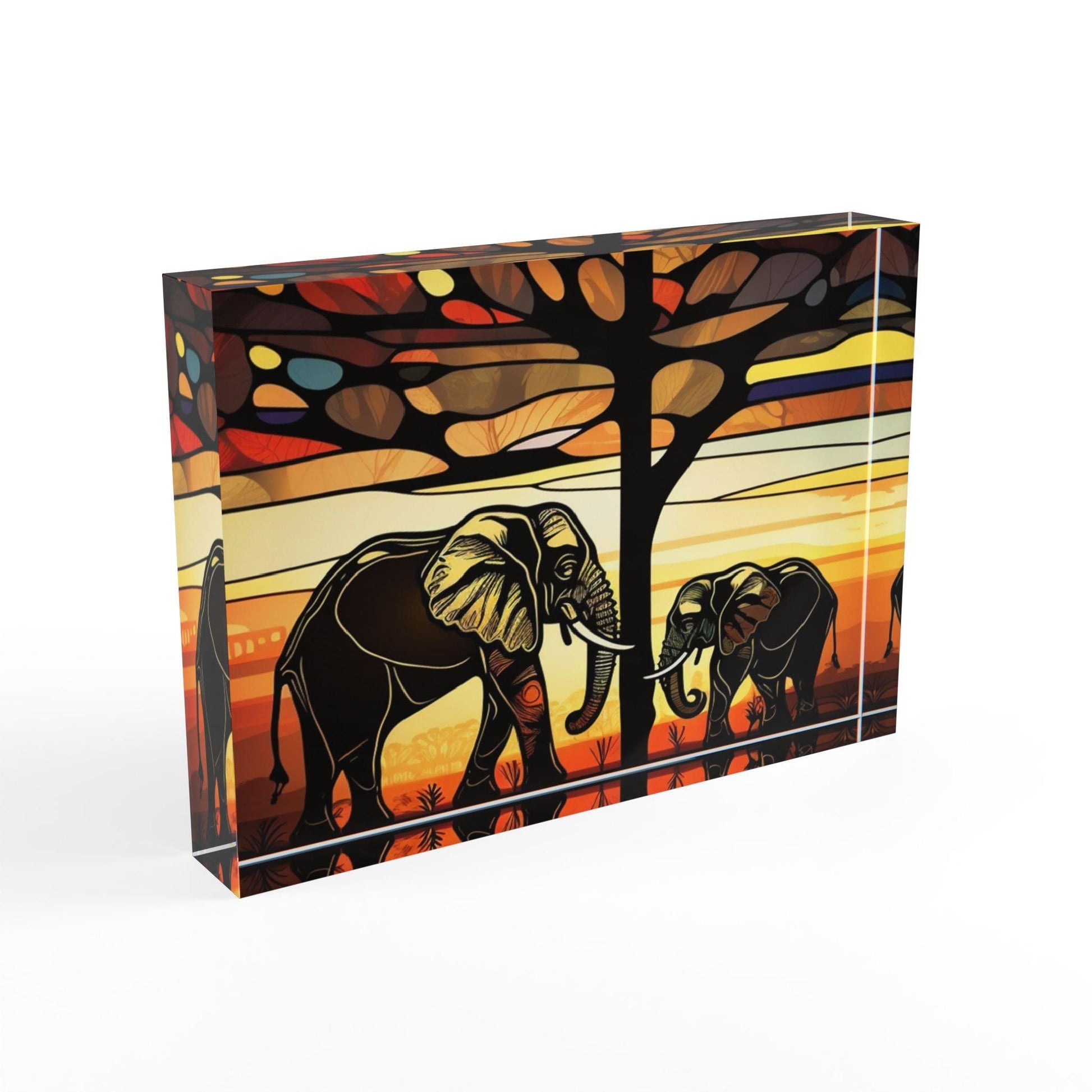 'Mother & Baby Elephant Facing Each Other' Acrylic Display Block - Milestone Acrylic