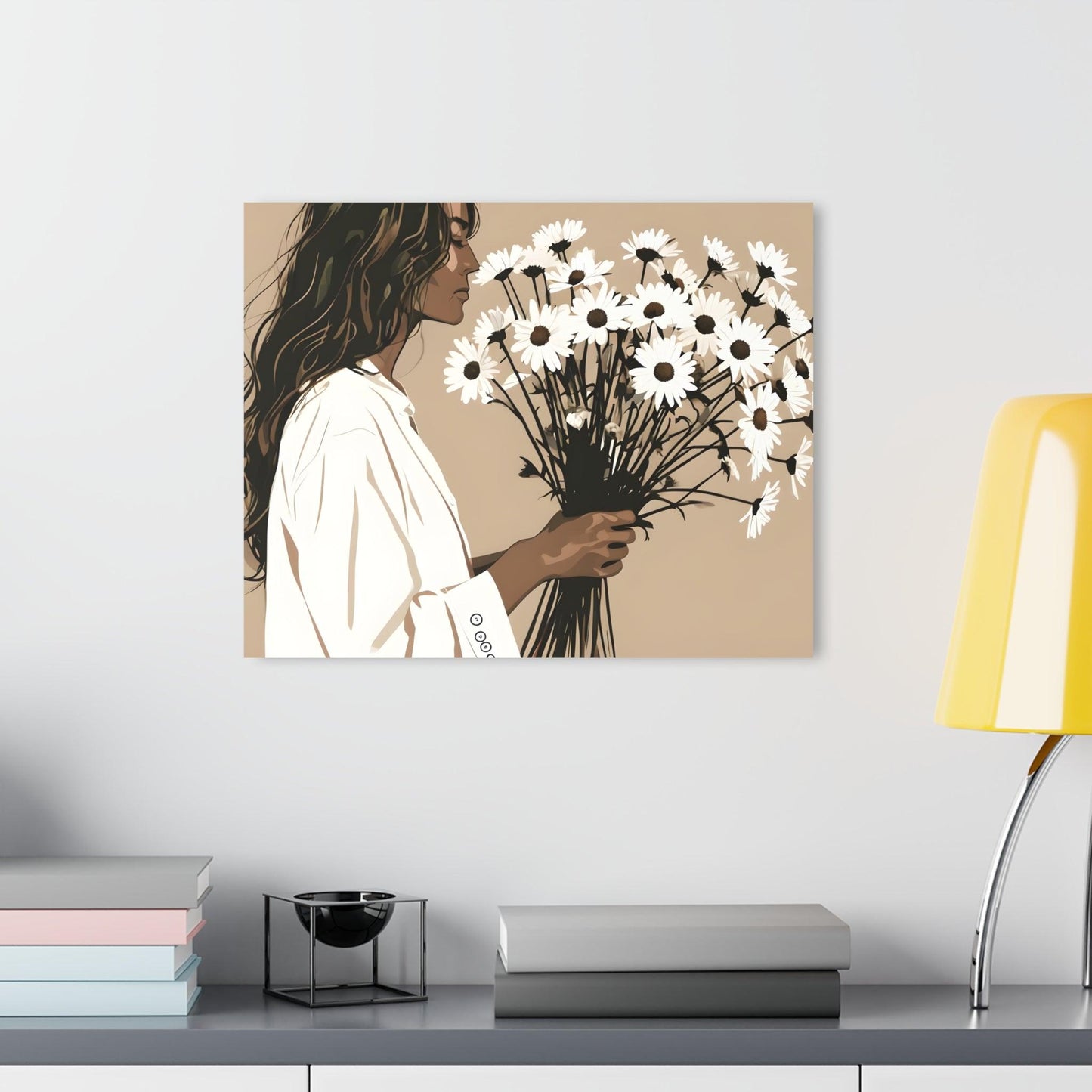 Minimalist Profile with Large Bouquet of Daisies Acrylic Artwork (Horizontal) - Milestone Acrylic