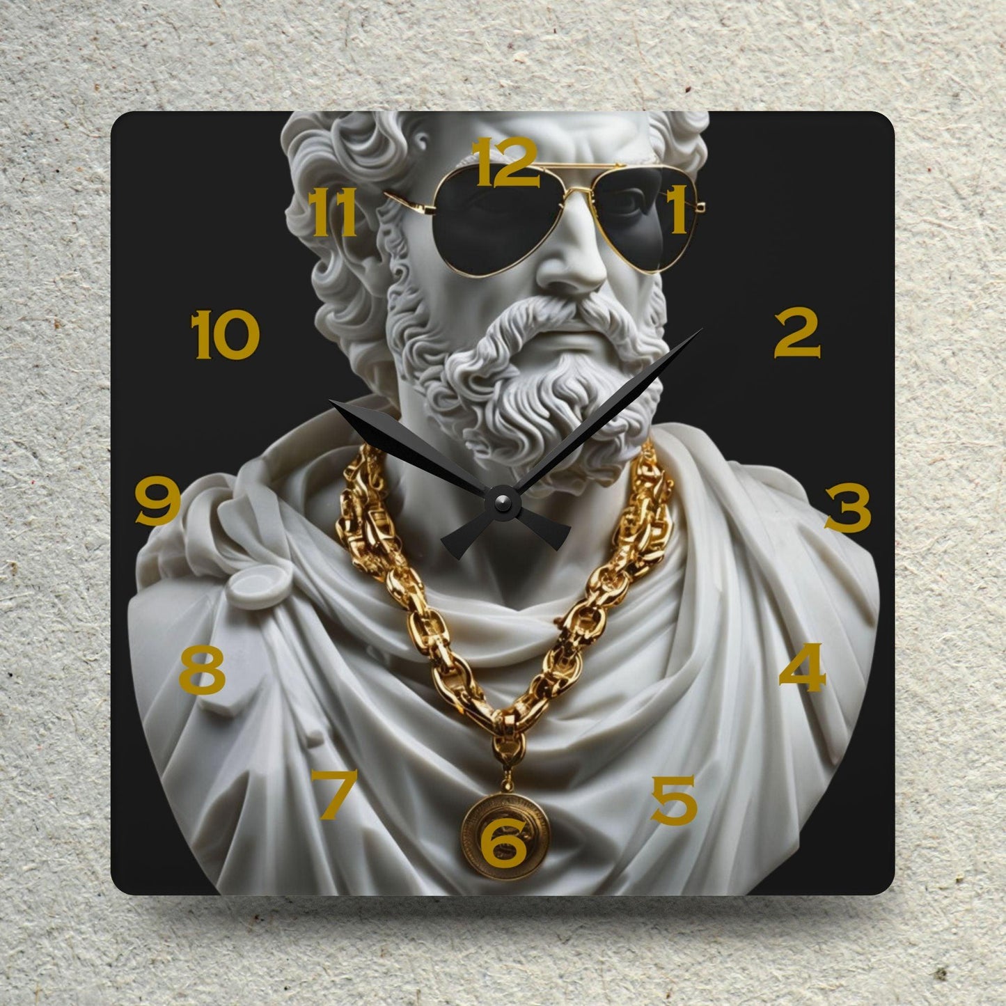 Classical Marble Sculpture With Modern Sunglasses And Gold Chains Acrylic Wall Clock - Elegant Home Decor - Milestone Acrylic