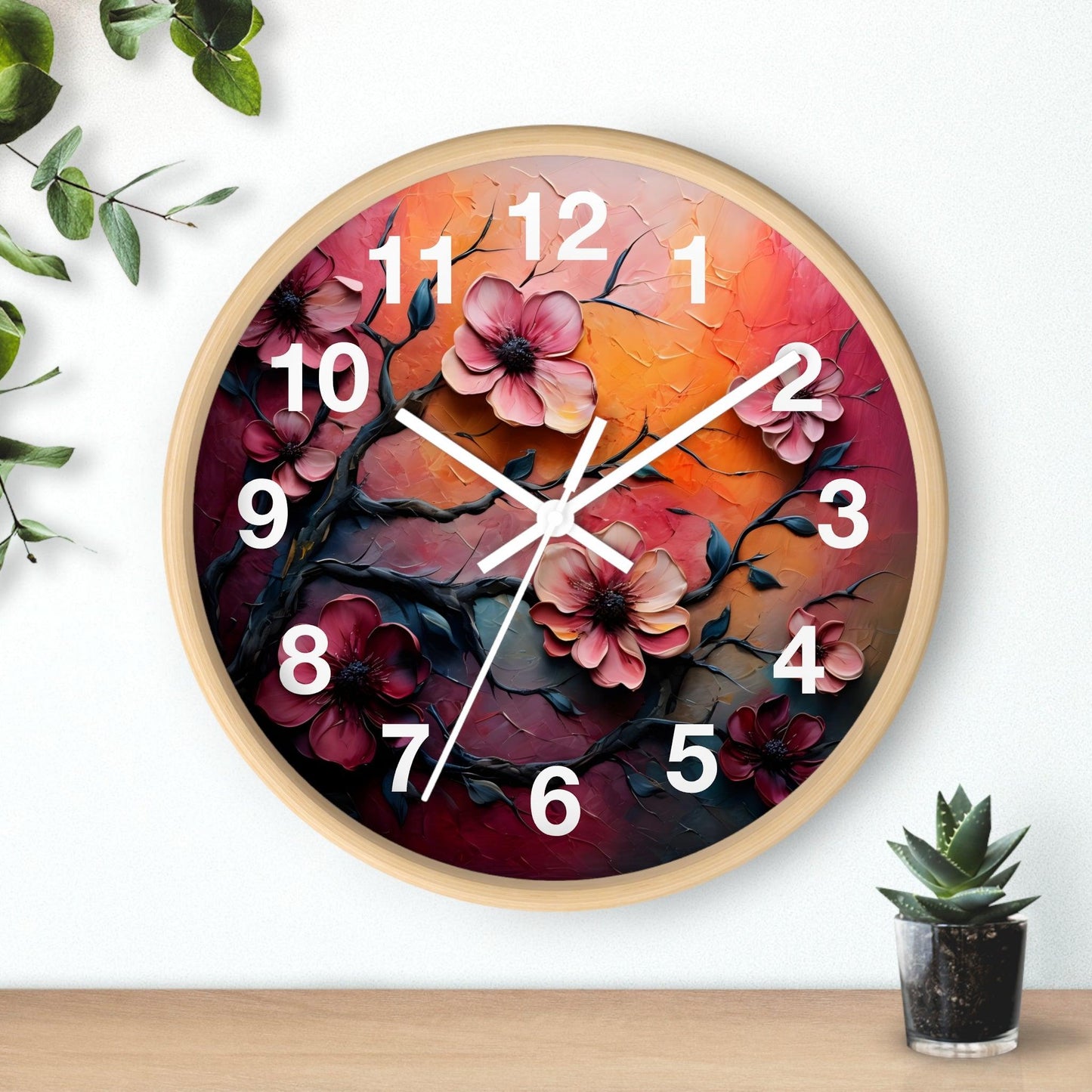 'Branches And Flowers' Wall Clock, Acrylic Glass Face – Stylish Home Decor for Creative Spaces