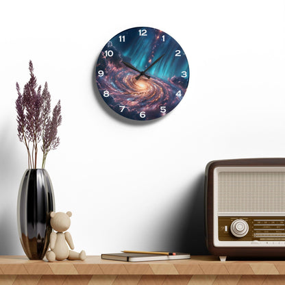 Spiral Galaxy and Cosmic Dust Acrylic Wall Clock - Elegant Home Decor - Milestone Acrylic