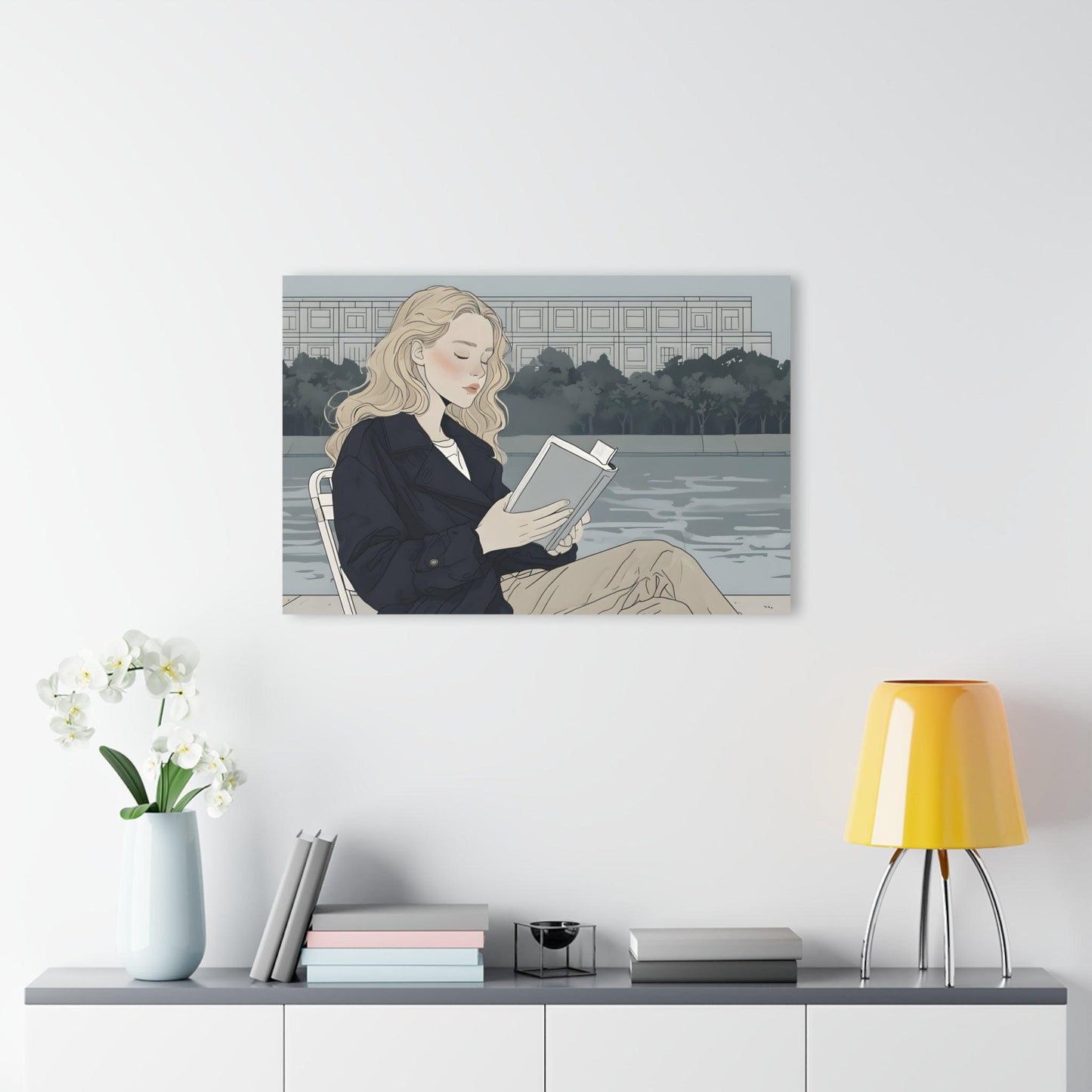 Woman Reading by Water Acrylic Artwork (Horizontal) - Milestone Acrylic