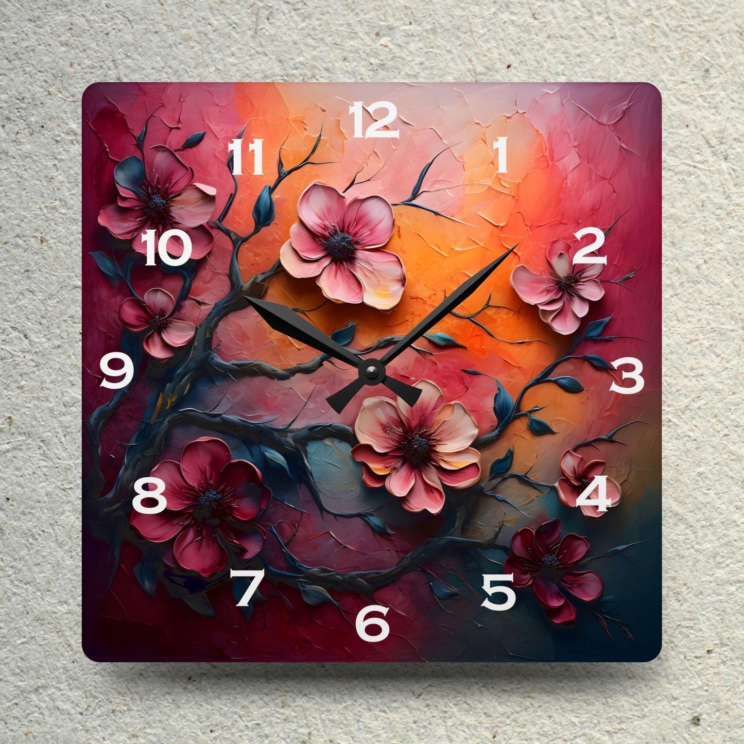 Branches And Flowers Acrylic Wall Clock - Elegant Home Decor - Milestone Acrylic