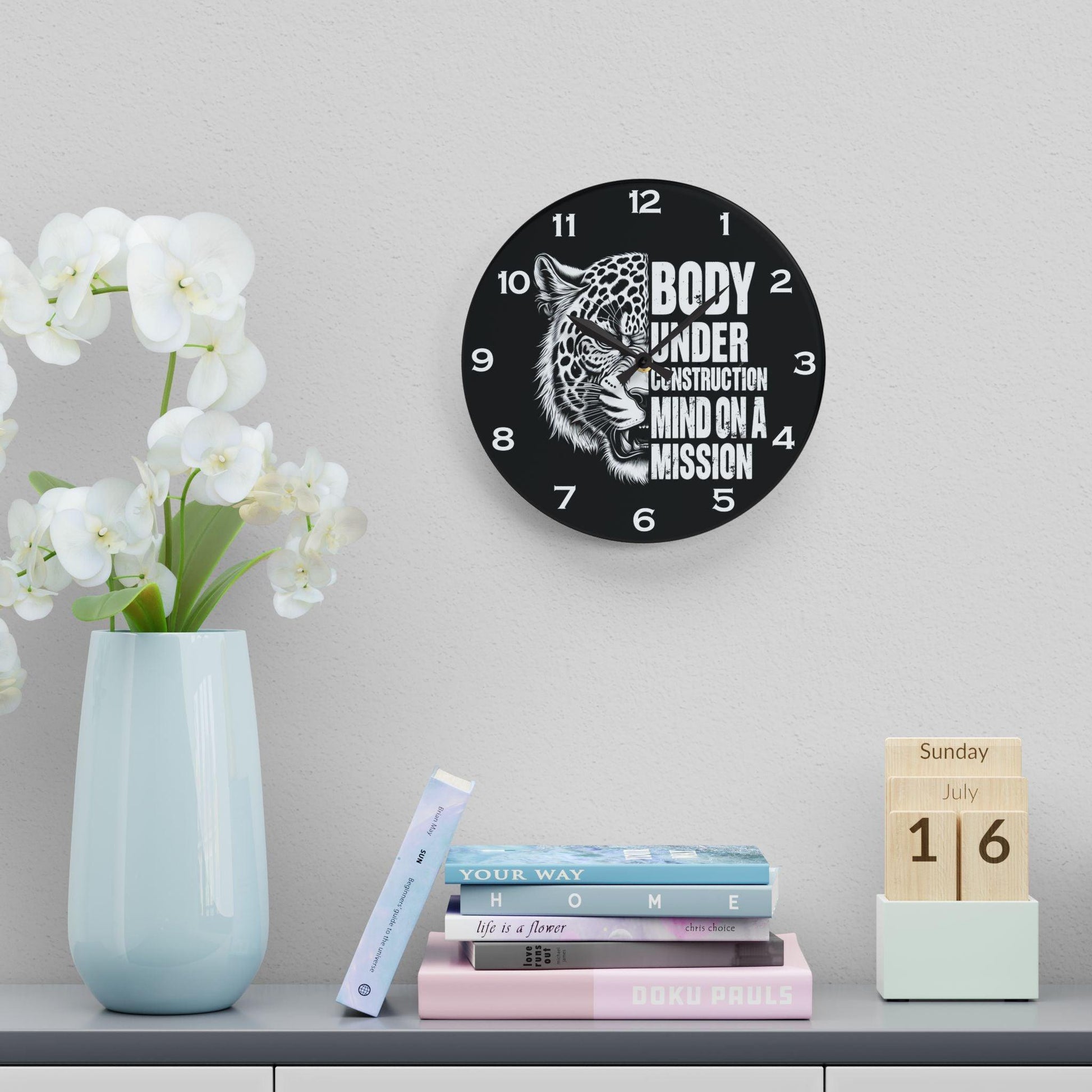 Body Under Construction Mind On A Mission Acrylic Wall Clock - Elegant Home Decor - Milestone Acrylic