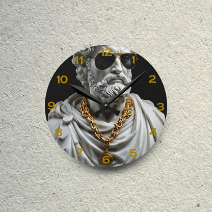 Classical Marble Sculpture With Modern Sunglasses And Gold Chains Acrylic Wall Clock - Elegant Home Decor - Milestone Acrylic