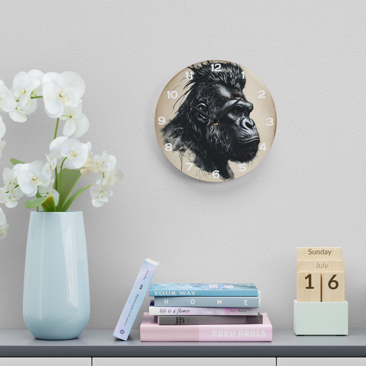 Gorilla Side Profile Acrylic Wall Clock - Elegant Home Decor - Milestone Acrylic