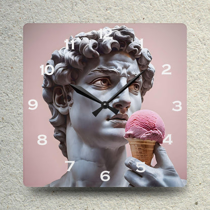 David Statue Holding Pink Ice Cream Acrylic Wall Clock - Elegant Home Decor - Milestone Acrylic