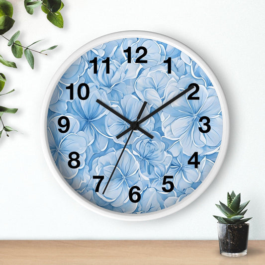 'Blue Floral' Wall Clock, Acrylic Glass Face – Stylish Home Decor for Creative Spaces