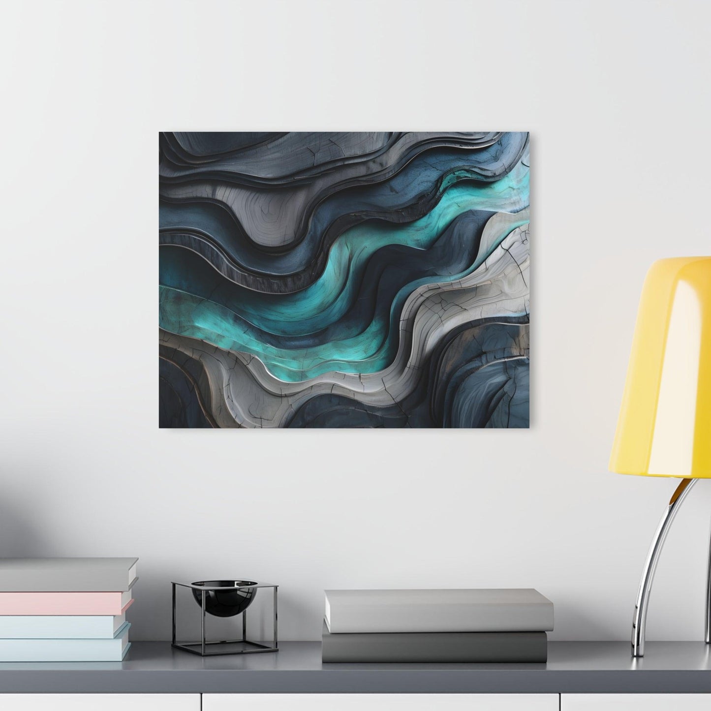 Layered Wood Teal and Gray Contours Acrylic Artwork (Horizontal) - Milestone Acrylic