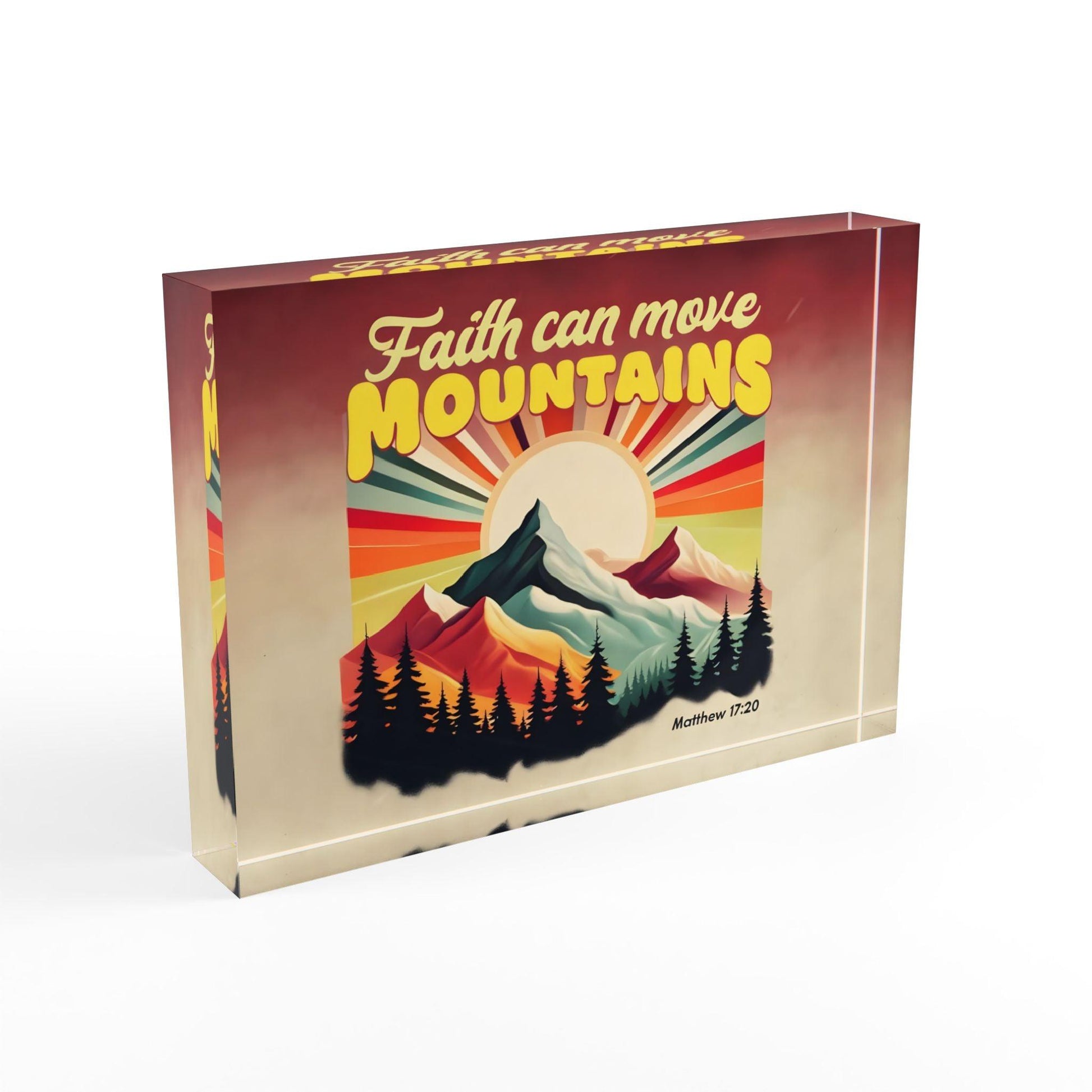 'Faith Can Move Mountains' Acrylic Display Block - Milestone Acrylic