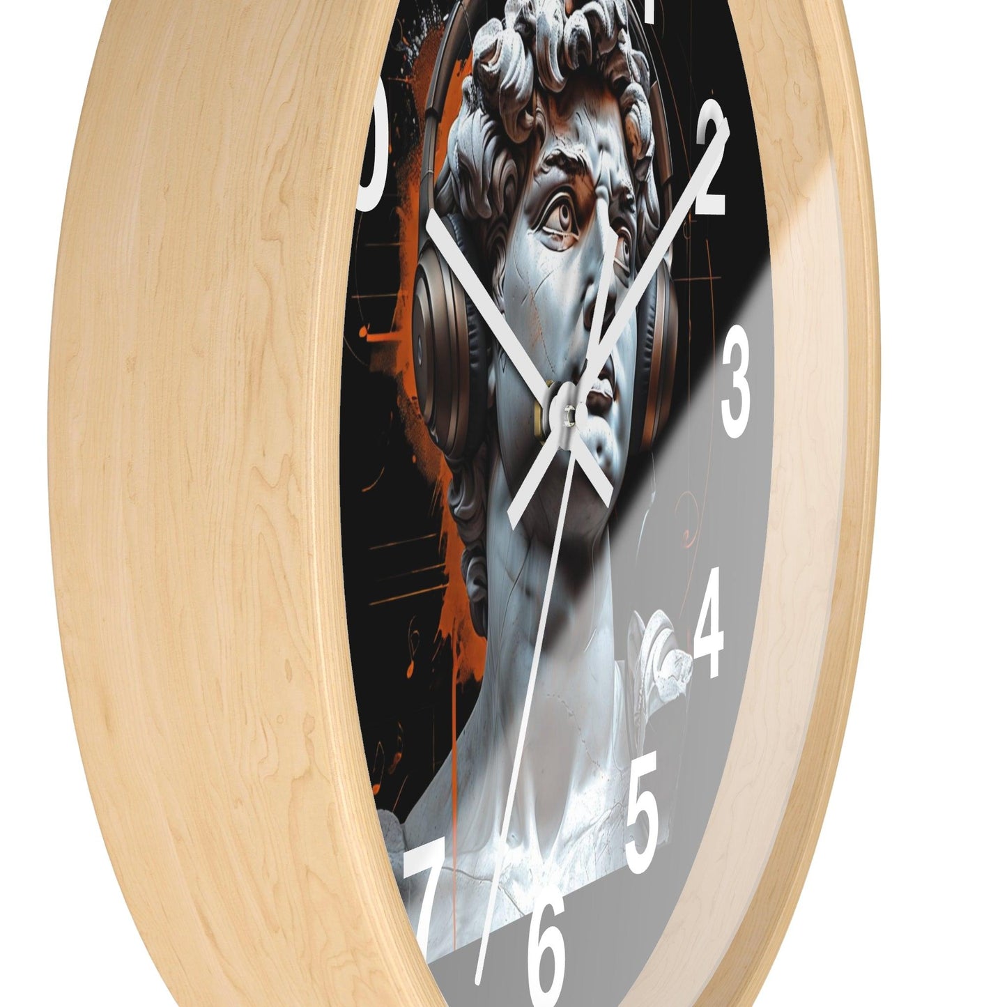 'David With Headphones' Wall Clock, Acrylic Glass Face – Stylish Home Decor for Creative Spaces