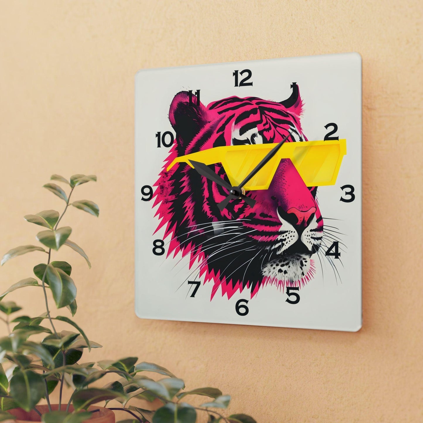 Pink Tiger With Sunglasses Acrylic Wall Clock - Elegant Home Decor - Milestone Acrylic