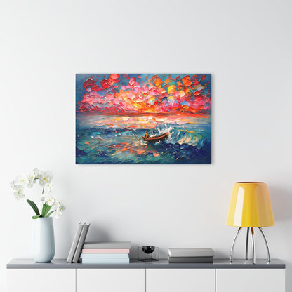 Wooden Boat Amidst Vibrant Waves Acrylic Artwork (Horizontal) - Milestone Acrylic