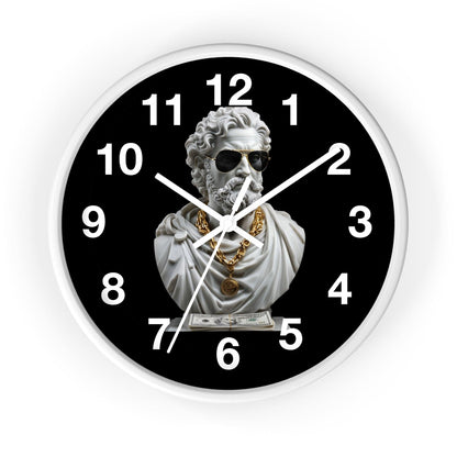 'Classical Marble Sculpture With Modern Sunglasses And Gold Chains' Wall Clock, Acrylic Glass Face – Stylish Home Decor for Creative Spaces