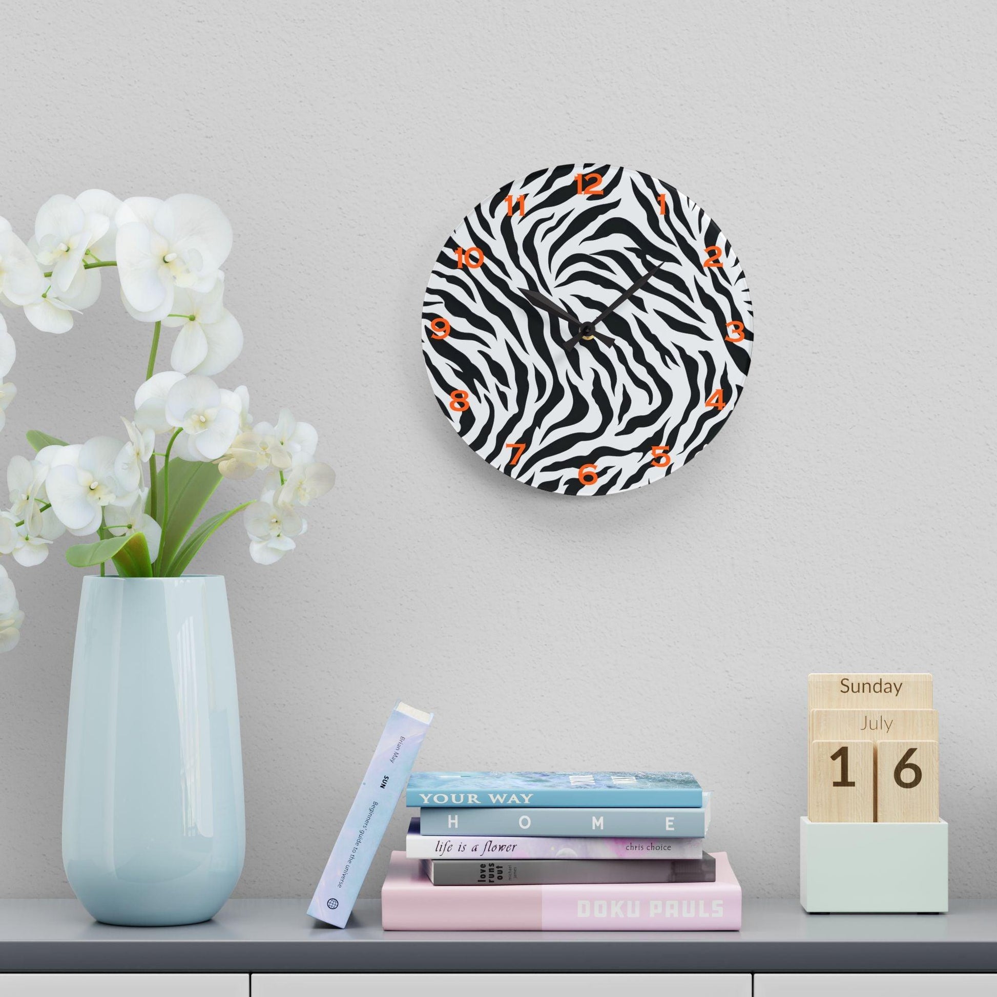 Zebra Stripe Acrylic Wall Clock - Elegant Home Decor - Milestone Acrylic