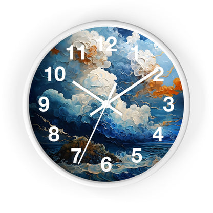 'Abstract Dynamic Clouds Over a Serene Ocean' Wall Clock, Acrylic Glass Face – Stylish Home Decor for Creative Spaces