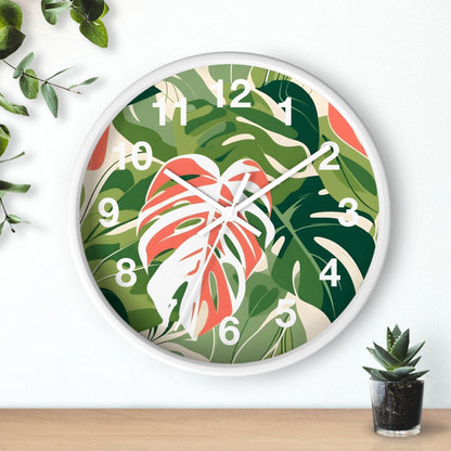 'Jungle Leaves' Wall Clock, Acrylic Glass Face – Stylish Home Decor for Creative Spaces