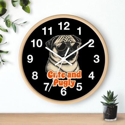 'Cute And Pugly' Wall Clock, Acrylic Glass Face – Stylish Home Decor for Creative Spaces